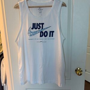 Nike White Sleeveless Top with Blue Graphic